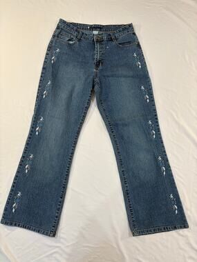 Y2K Embroidered Flare Leg Adolfo Dark Denim Jeans Size 10 Petite